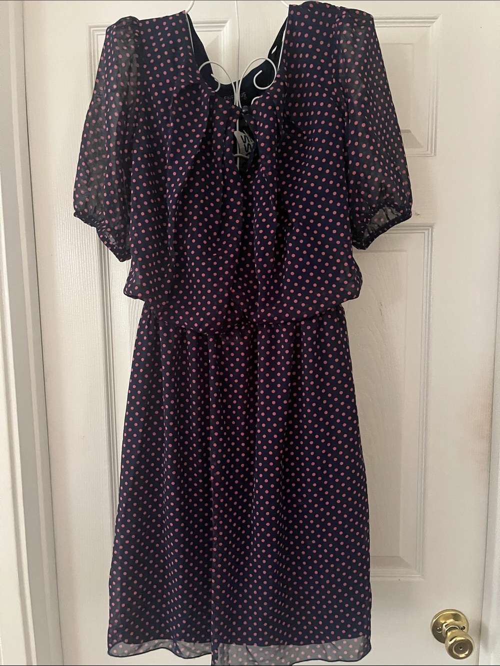 Enfocus Studio Navy Midi Dress with Pink Polka Dot Print